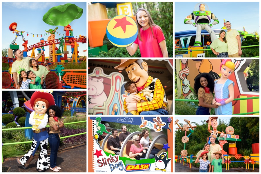 Collage of photo ops found in Toy Story Land at Disney's Hollywood Studios