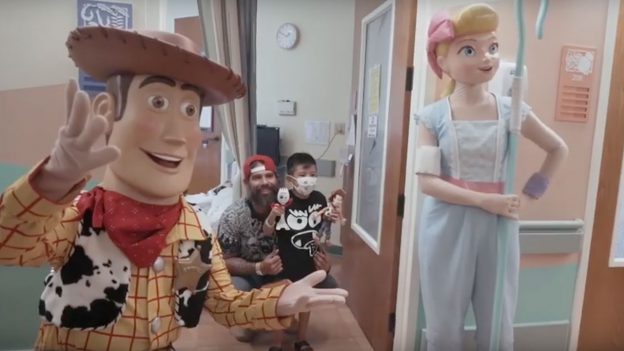 Woody and Bo Peep meet with families at the Kapi‘olani Medical Center for Women and Children in Honolulu