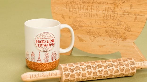 Epcot International Food & Wine Festival 2019 Merchandise - commemorative mug, rolling pin and cutting board