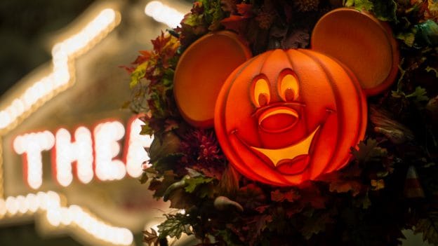 Pumpkin Mickey decoration for Fall at Magic Kingdom Park