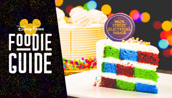 Foodie Guide to Main Street Electrical Parade Eats and Treats at Disneyland Park - featuring the Main Street Electrical Parade Cake from Plaza Inn at Disneyland Park