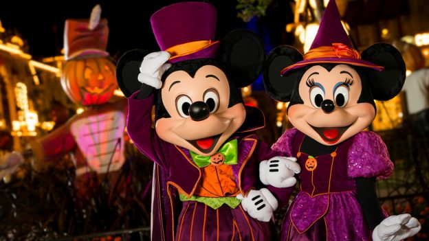 Mickey and Minnie Mouse dressed up for Mickey's Not-So-Scary Halloween Party