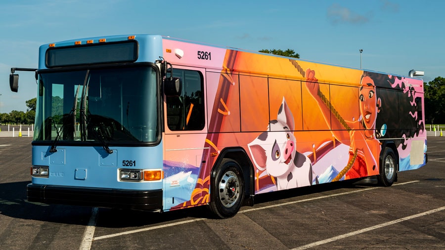 Walt Disney World bus featuring Moana and Pua