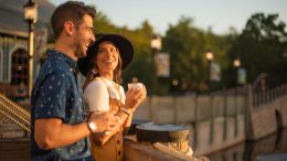 Couple drinks coffee at Walt Disney World