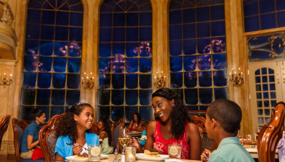 Family dines at Be Our Guest Restaurant at Magic Kingdom Park