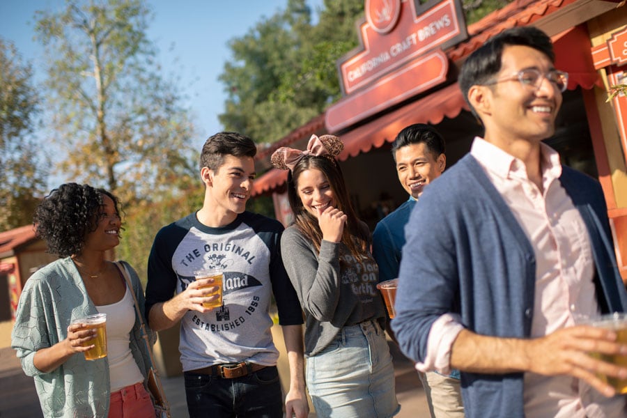 Group of guests samples drinks at the Disney California Adventure Food & Wine Festival