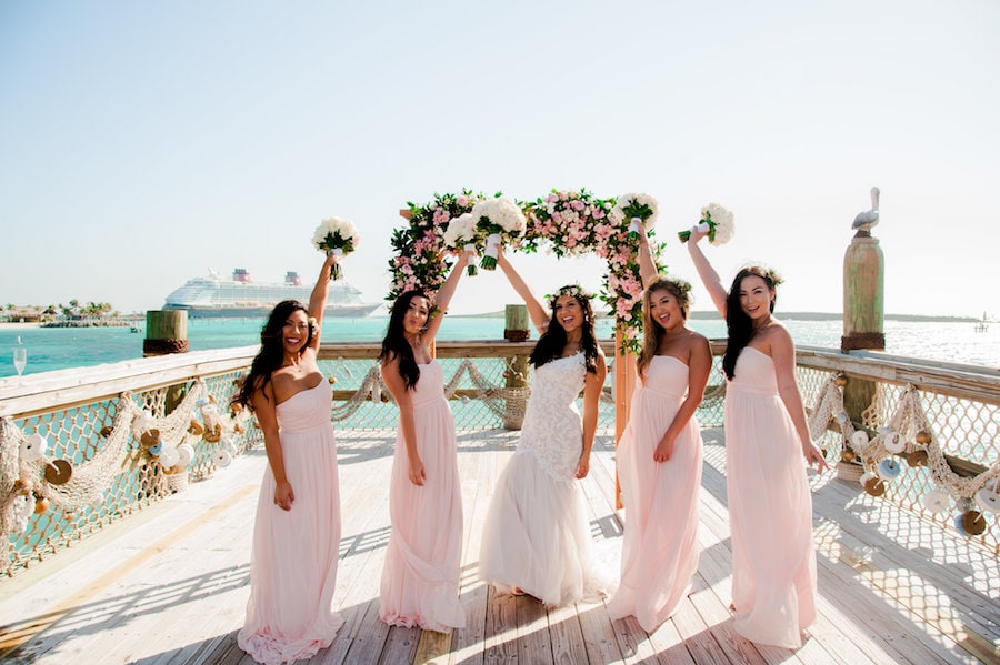 Bride and Bridesmaids at Castaway Cay for a Disney Fairytale Wedding