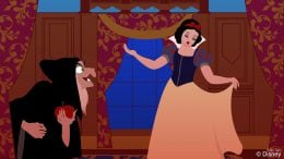 The Wicked Queen looks for Snow White in the Princess Fairytale Hall