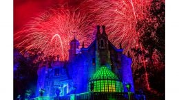 “Disney’s Not-So-Spooky Spectacular” fireworks, as seen from the exterior of the Haunted Mansion at Magic Kingdom Park