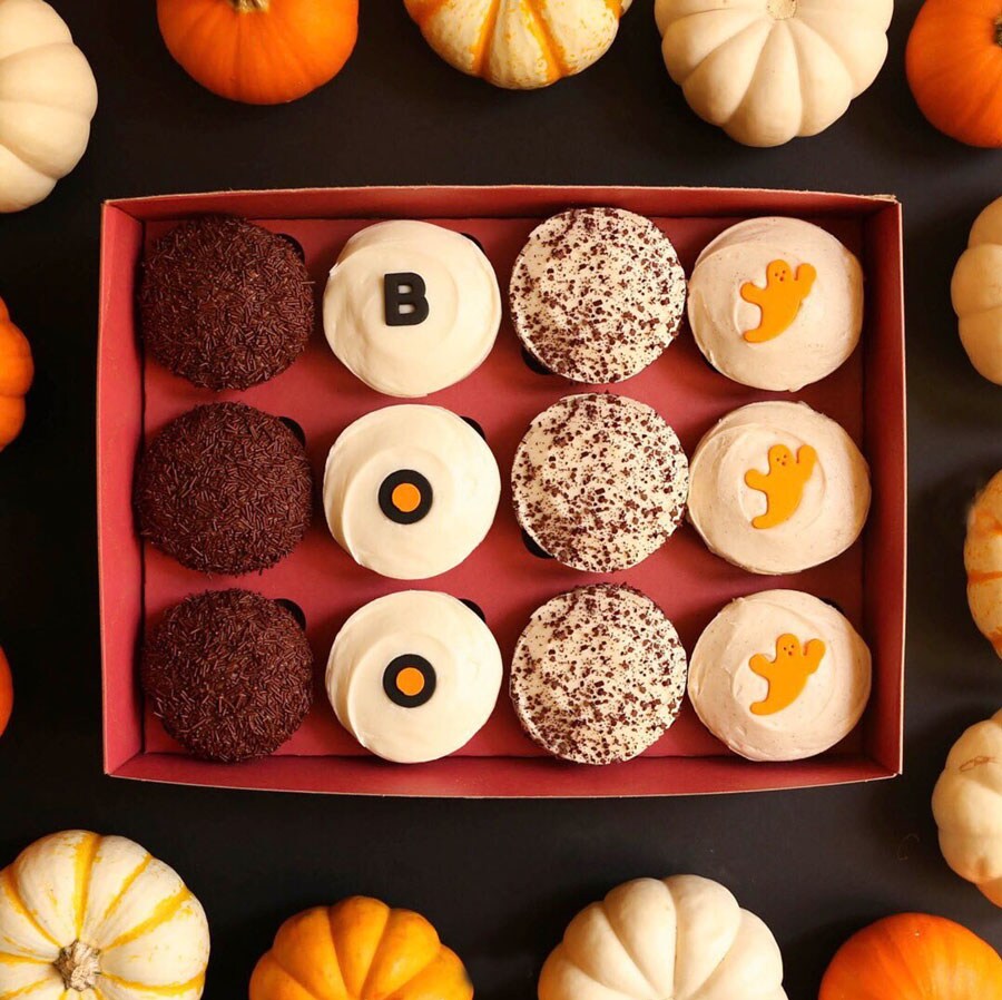 Sprinkes BOO Box with of Vanilla, Milk Chocolate, Red Velvet, Black & White and Pumpkin cupcakes