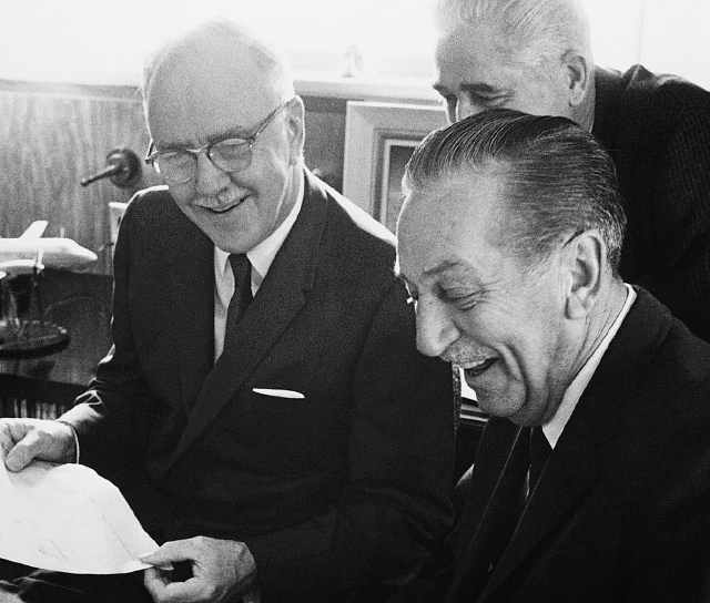 Walt, Ub Iwerks, en Les Clark (Ub ' s leerling tijdens de late jaren 1920) in 1966. © Disney