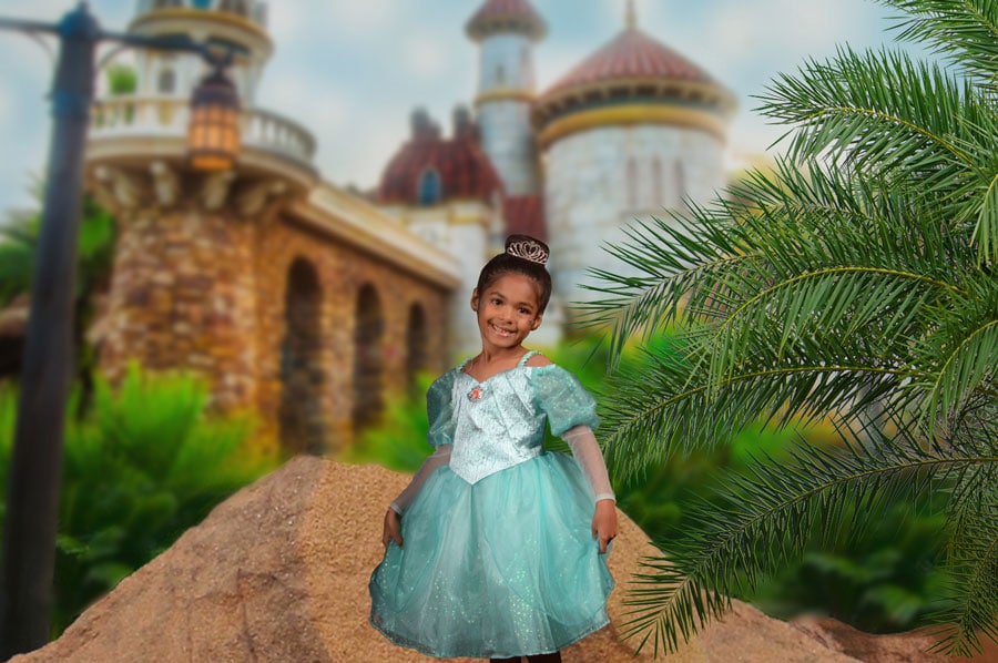 Prince Eric’s Castle virtual backdrop at the Disney PhotoPass Studio at Disney Springs.