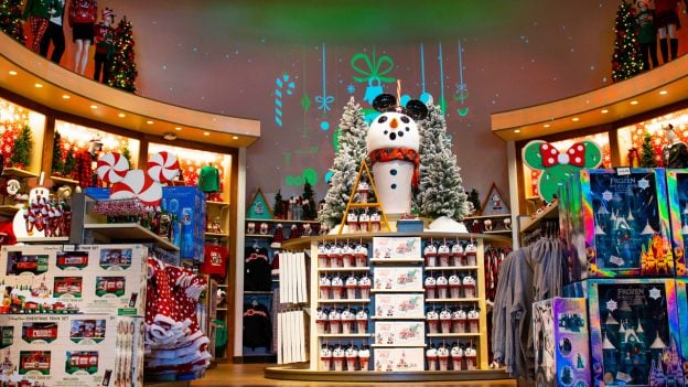 Holiday merchandise display at World of Disney at Disney Springs