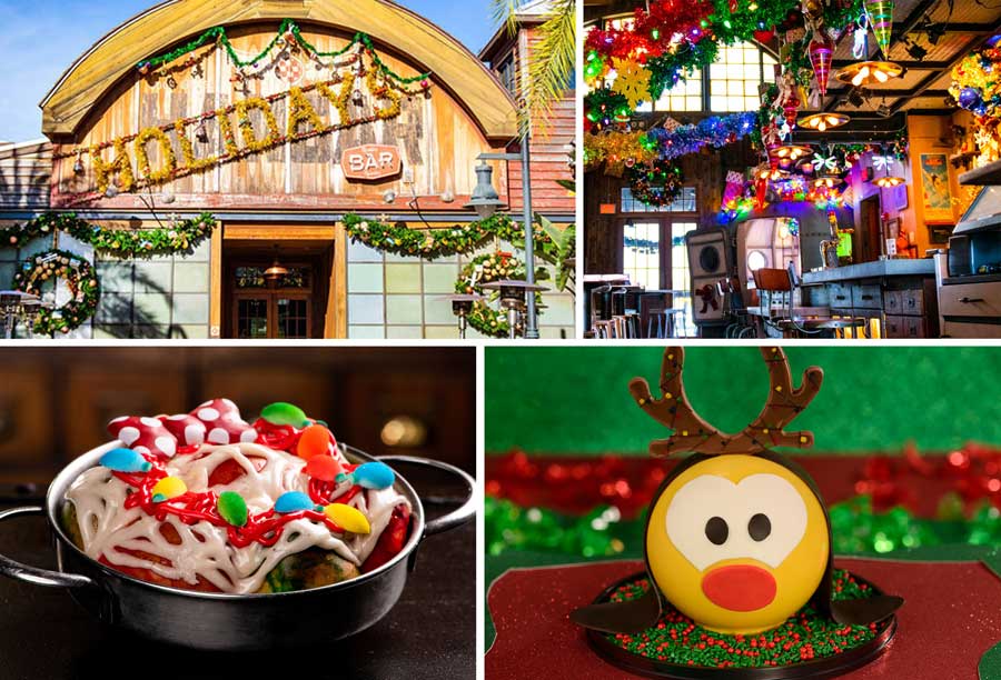 Collage of Disney Springs holiday offerings