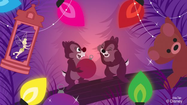 Chip & Dale visit the Christmas Tree Trail at Disney Springs