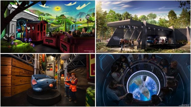 Collage of renderings of new experiences coming to Walt Disney World Resort