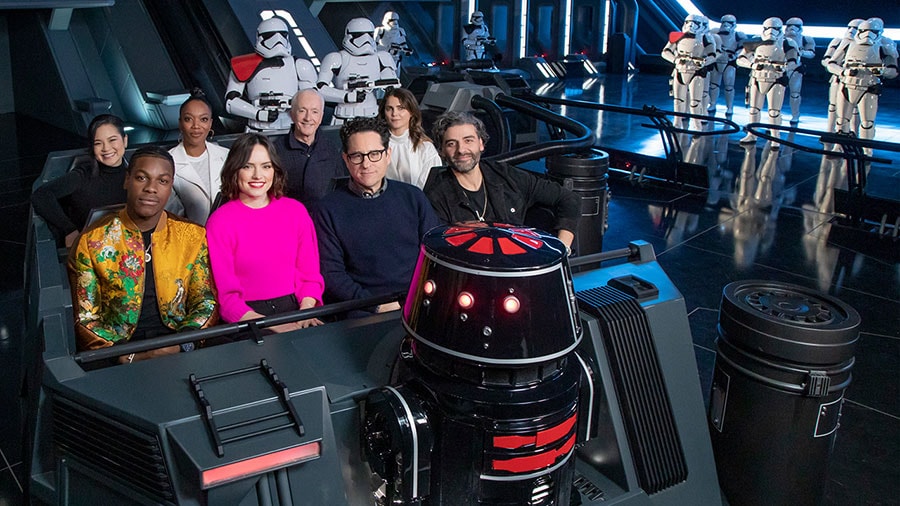The cast of Star Wars: The Rise of Skywalker got a first look at Star Wars: Rise of the Resistance attraction at Disneyland park 