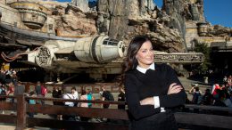 Dayanara Torres posing in front of the Millennium Falcon at Disneyland park