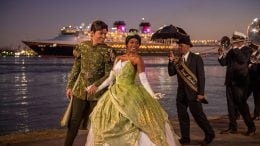 Princess Tiana, Prince Naveen and members of the traditional New Orleans Treme Brass Band celebrate the Disney Wonder setting sail on inaugural voyage from New Orleans