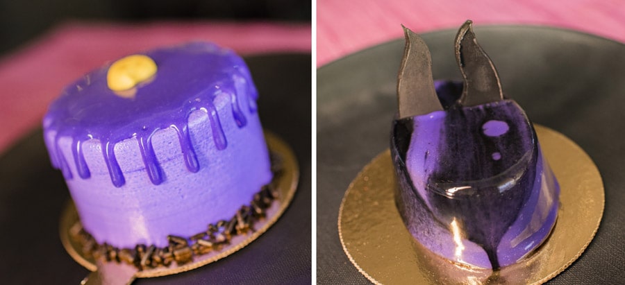 Villain Desserts from Contempo Café for Villaintines Day at Disney’s Contemporary Resort - Ursula Confetti Cake and Maleficent Flourless Cake