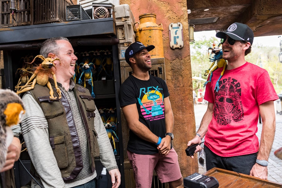 NASCAR Cup Series Drivers Ryan Blaney and Bubba Wallace stop at a merchant shop in Star Wars: Galaxy’s Edge