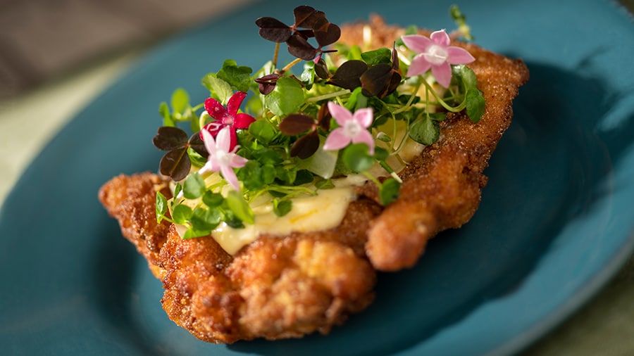 Foodie Guide to the 2020 Taste of EPCOT International Food & Wine Festival – Opening Today Offerings from The Citrus Blossom Marketplace for the 2020 Epcot Taste of International Food & Wine Festival - Crispy Citrus Chicken with Orange Aïoli and Baby Greens (Gluten/Wheat Friendly)