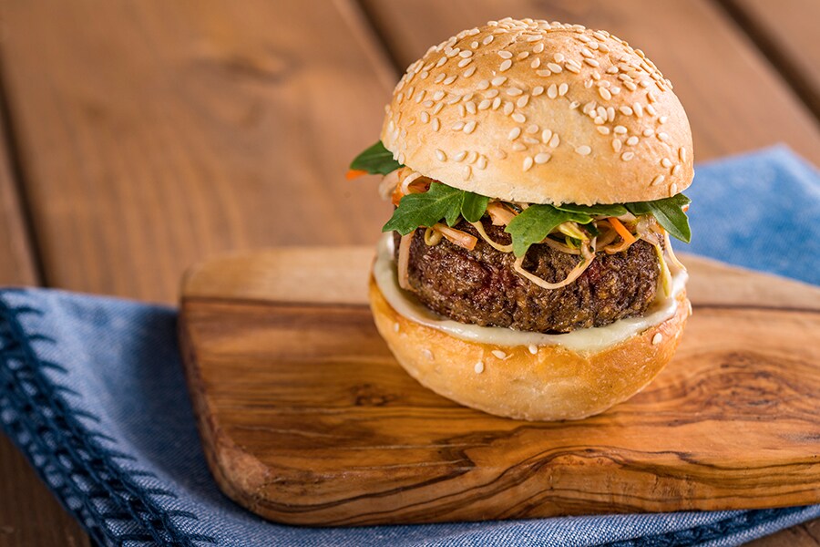Offerings from Earth Eats Marketplace for the 2020 Epcot Taste of International Food & Wine Festival - The Impossible ™ Burger Slider with Wasabi Cream and Spicy Asian Slaw on a Sesame Seed Bun (Plant-Based) 