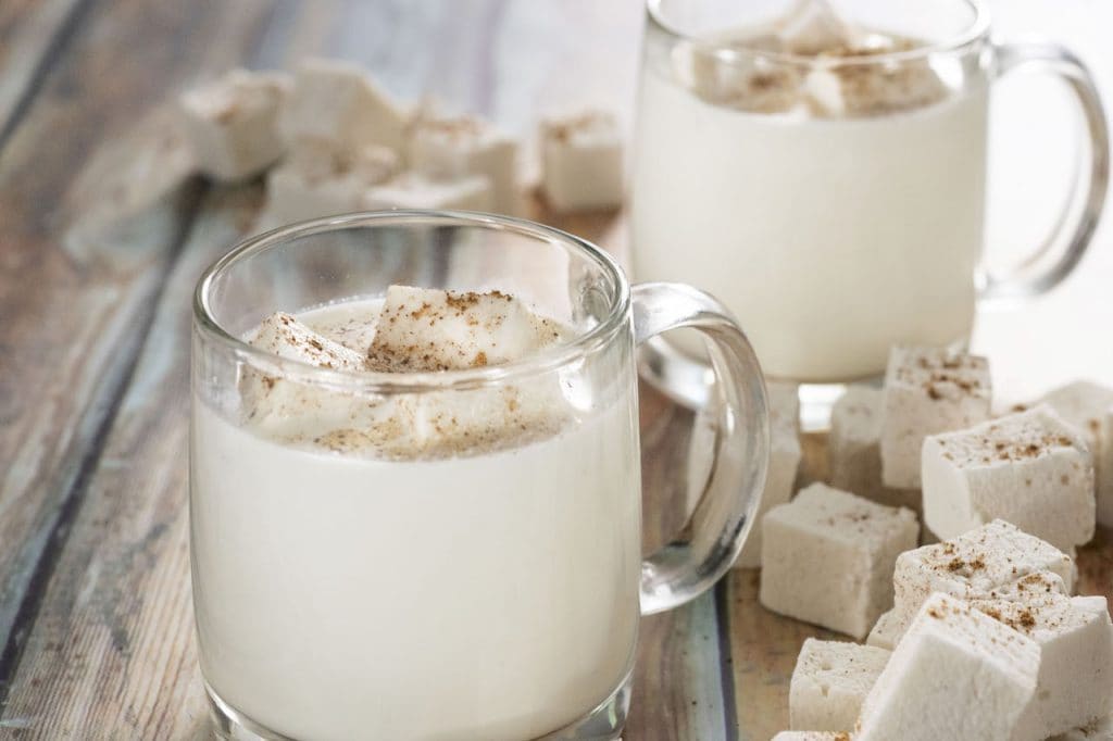 White hot chocolate with cinnamon marshmallows