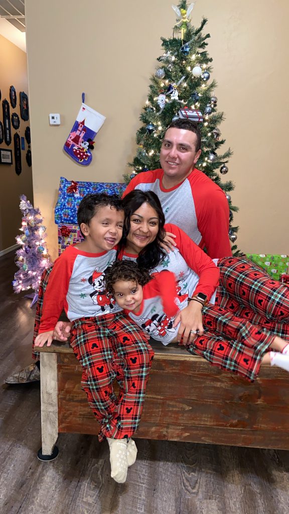 Celebrate #ChristmasinJuly with a Summertime Holiday Celebration at Home Family in matching Disney Christmas pajamas