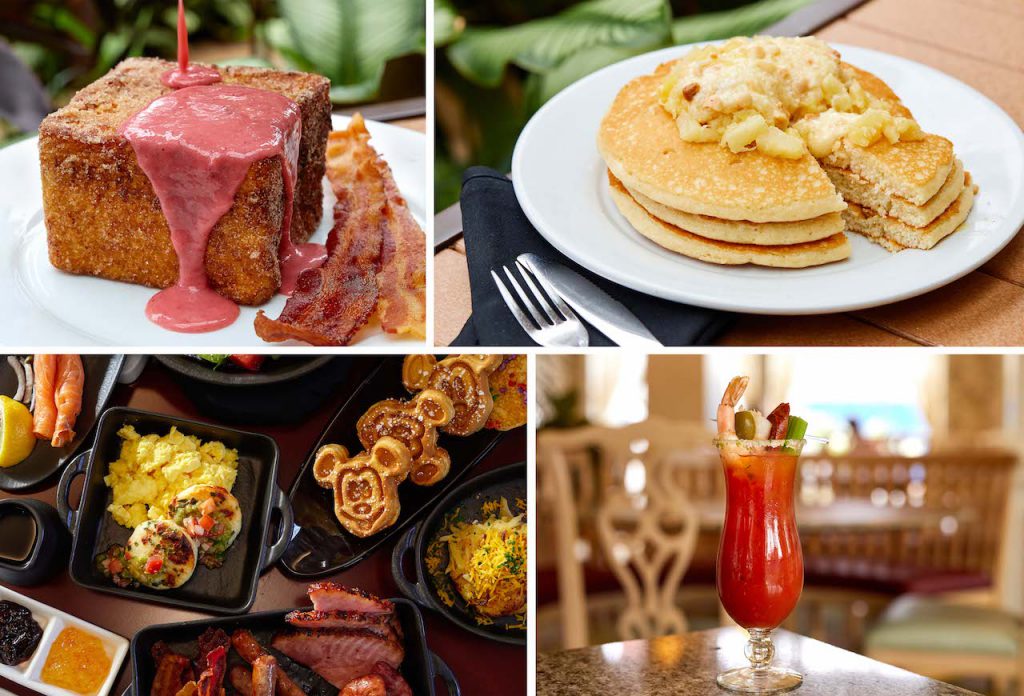 Collage of breakfast items from Walt Disney World Resort Hotels