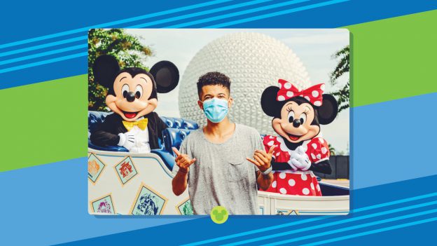 Jordan Fisher with Mickey Mouse and Minnie Mouse at EPCOT