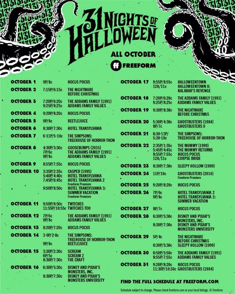 Freeform's ‘31 Nights of Halloween’ schedule