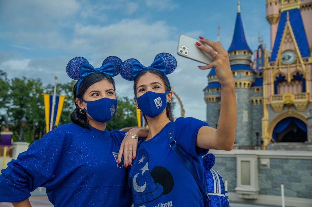 Wishes Come True Blue Minnie Mouse Ear headband, mask, spirit jersey and shirt with Walt Disney World Resort logo