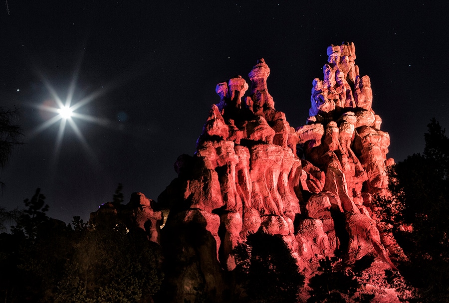 Big Thunder Mountain at night at Disneyland Park
