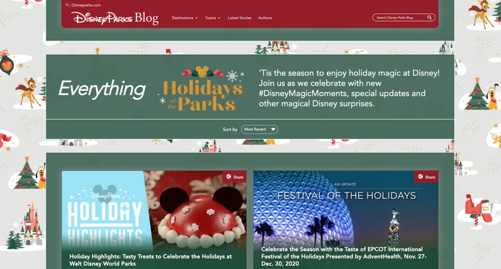 New 'Holidays at Disney' page on the Disney Parks Blog