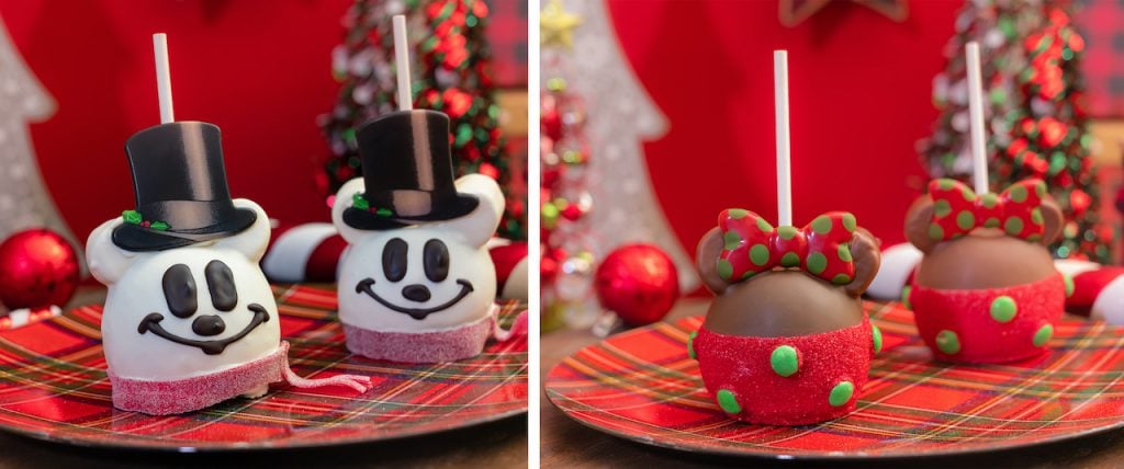 Mickey Snowman Apple and Minnie Holiday Apple from Marceline’s Confectionery at the Disneyland Resort