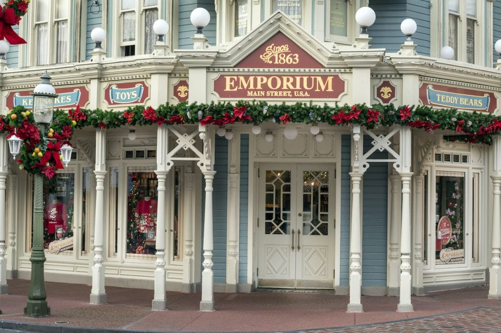 Window Displays Bring Holiday Magic to Walt Disney World Resort Holiday window decorations at the Emporium at Magic Kingdom Park