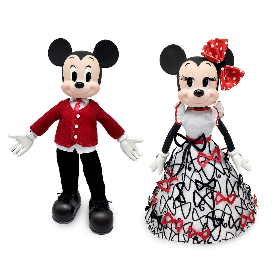 Limited-edition doll set featuring both Mickey Mouse and his sweetheart, Minnie Mouse in elegant attire