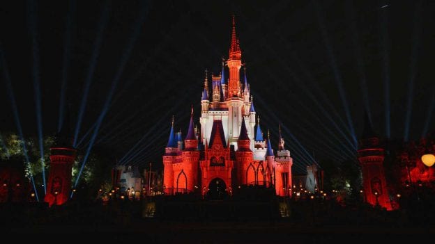 Cinderella Castle in the Tampa Bay Buccaneers colors