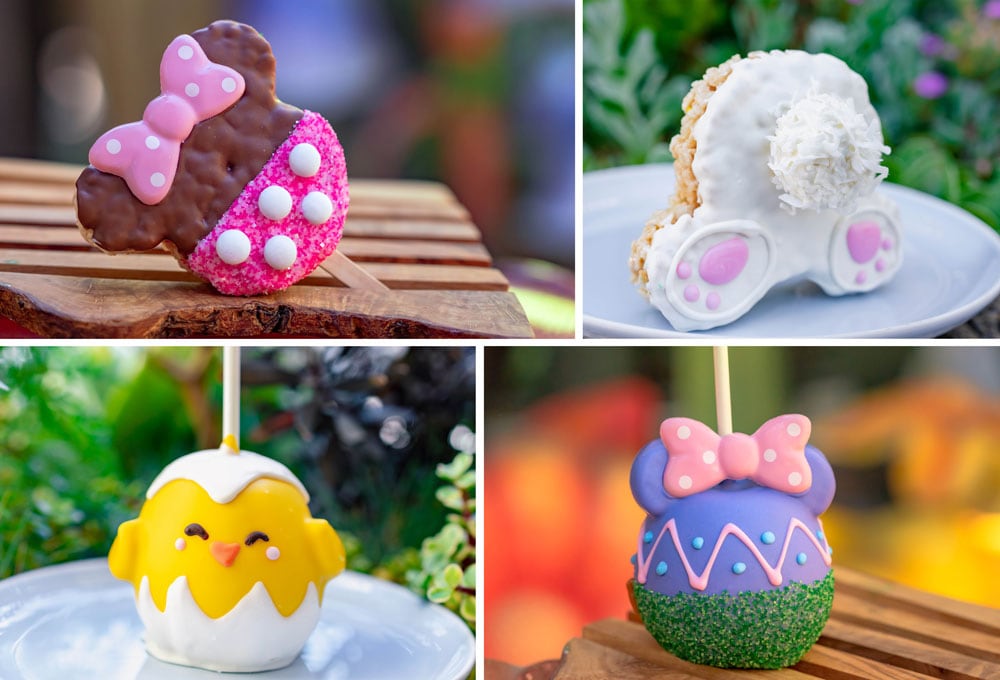 The Complete List of Easter Treats Coming to Walt Disney World and Disneyland!  Easter Egg, Bunny Krispy, Easter Minnie Apple and Easter Chick Apple available at Trolley Treats, Disney California Adventure Park﻿ and Marceline’s Confectionery, Downtown Disney District 