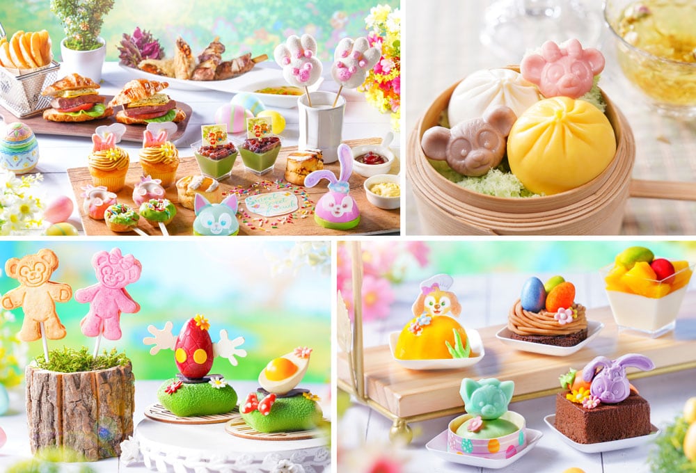 Xiao Long Bao Style Dessert Set with Flower Tea, Duffy and Friends All Day Breakfast Style Dessert, Duffy and ShellieMay Character Lollipop Cookie, Easter-themed Treats, Colorful Tea Zone,Easter Egg Chocolate