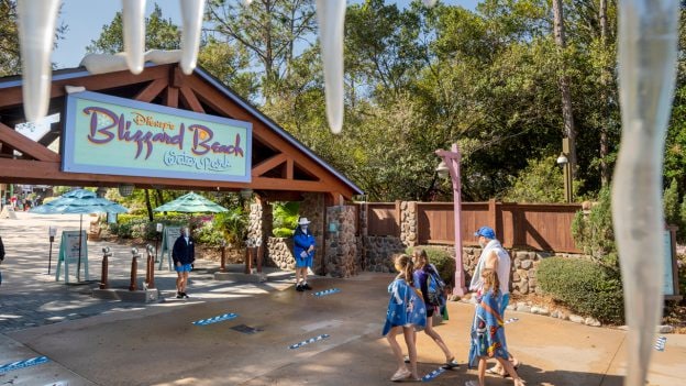 Guests and cast members at the entrance of Disney's Blizzard Beach at Walt Disney World Resort