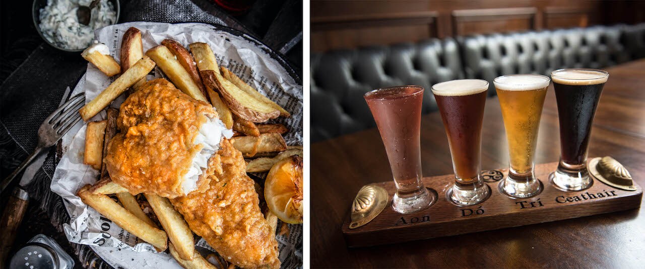 Fish and Chips and beer flight from Raglan Road Irish Pub & Restaurant at Disney Springs
