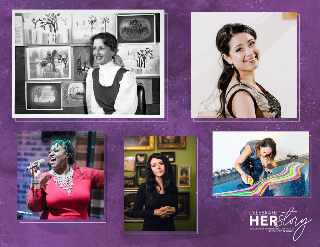 Collage of women artists with pieces found at Disney Springs