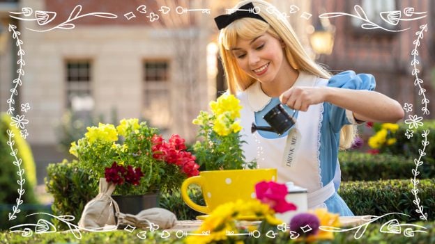 Alice planting and watering flowers