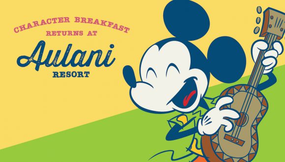 Character dining at Aulani, A Disney Resort & Spa graphic with Mickey Mouse