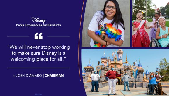 Graphic featuring a Walt Disney quote and a collage of guests and cast members