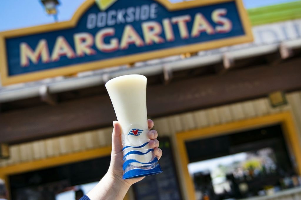 Pina Colada in a traditional Disney Cruise Line embarkation glass from Dockside Margaritas at Disney Springs