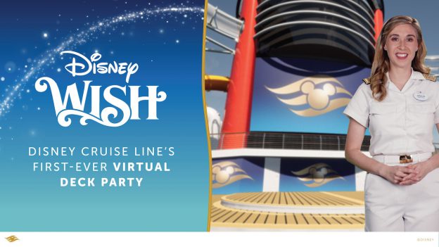 Disney Wish Virtual Deck Party graphic with Disney Cruise Director Ashley Long