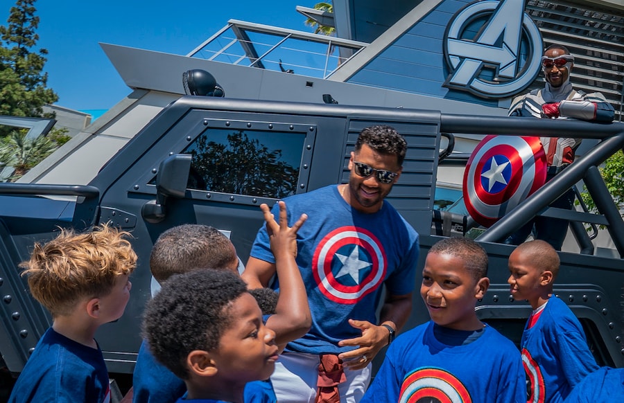 Seattle Seahawks quarterback Russell Wilson at Avengers Campus